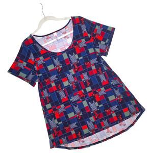 LuLaRoe Classic Tee Large Navy Plaid Scottie Dog Christmas Holiday Winter Womens